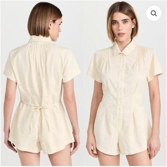 Free People Pants - Free People Keep It Crisp Cotton Shortall – Pale Yellow (Tofu) – Size XL